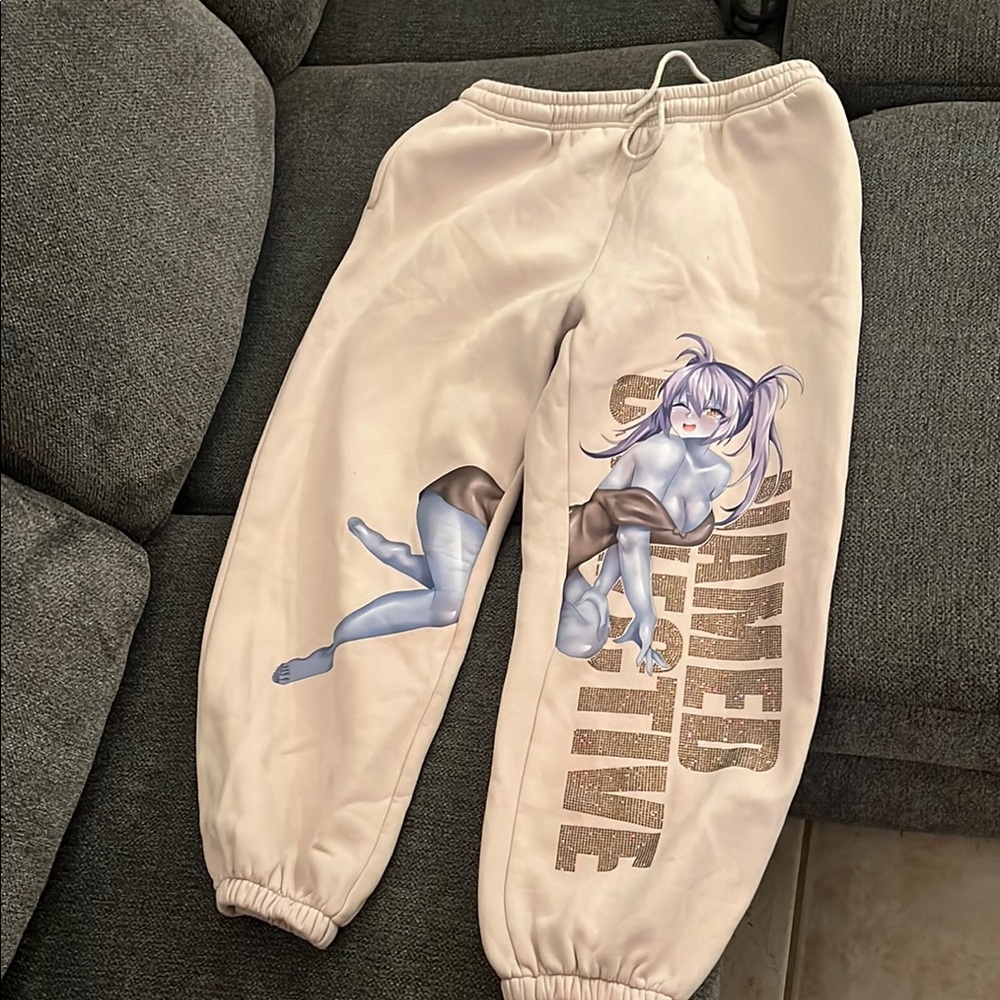 Women’s Cream Joggers with Graphic Print